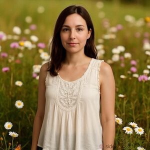 Roaman's Elegant White Embroidered Tank Top